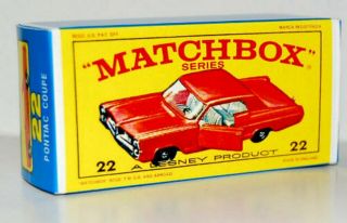 Matchbox Lesney No 22 Pontiac Gp Sports Coupe Red Car Empty Box Style E