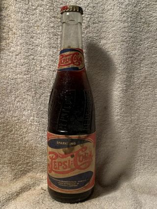 Full 12oz Pepsi - Cola Asheville,  N.  C.  Double Dot Paper Label Soda Bottle