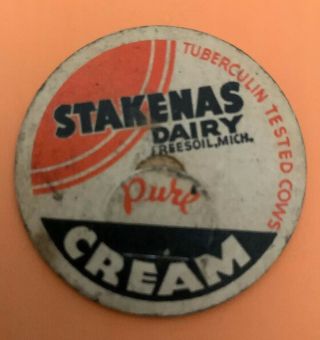 Vintage Milk Cap Stakenas Dairy Pure Cream Soil,  Michigan
