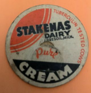 Vintage milk cap STAKENAS DAIRY Pure Cream Soil,  Michigan 2