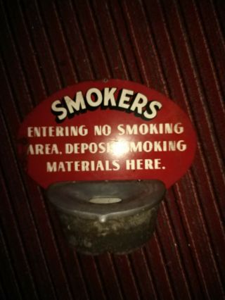 Early 50s Porcelain Smokers Sign And Ashtray Came From A Steam Power Plant 1952