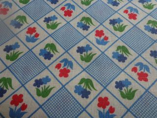 Vintage Cotton Full Feed Sack Fabric Red & Blue Flowers 36 " X 43 "