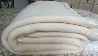 Vtg Ivory Wool Blend Soft Warm Blanket Twin Full 68x80 " Camper Hiking B&b - Read -