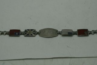 Vintage Wwii Allies Flag Sterling Silver Enameled 7 3/8” Long Bracelet