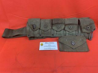 Wwii Us Army Webbed Rifle Ammo Belt With First Aid Pouch