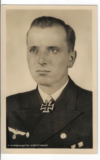 Wwii German Real Photo Portrait Postcard Otto Kretschmar U Boat Captain