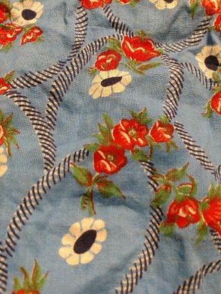 Vintage Cotton Fabric 3 1/2 Yards X 36 " Wide Yardage Blue Floral
