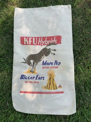 Vintage Kfu Hybrids Seed Corn Bag/sack Kicking Mule More Pep