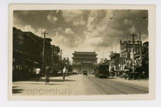1920s Photograph China Peking Peiping Chien Men Pagoda Street Tram View Photo