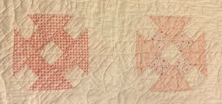 Vintage Cutter Quilt Block Piece 20” X 10” Churn Dash Shades Of Pink 1