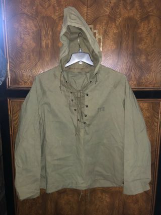 Vtg United States Navy Deck Jacket Hooded Parka Wwii Small Green Exc