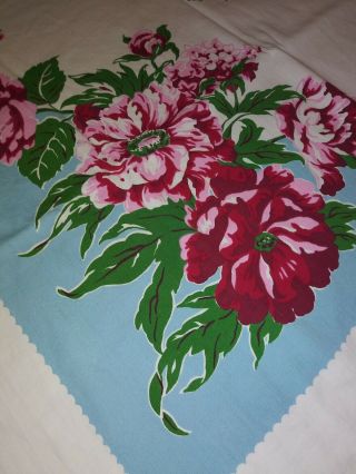 Vtg 1940s 1950s Printed Cotton Tablecloth 47 " X 49 " Red/blue/pink/green -