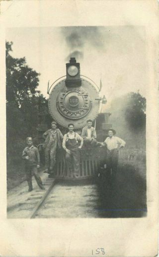 C - 1910 Railroad Locomotive 158 Occupational Workers Rppc Photo Postcard 4517