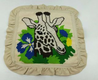 Vintage Needlepoint Giraffe Throw Pillow Cover