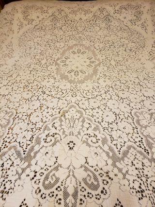 Vintage Heavy White,  Probably Quaker Lace Tablecloth