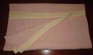 Vintage Sears Pink Acrylic Blanket With Canary Binding Twin Size 69 " X80 "