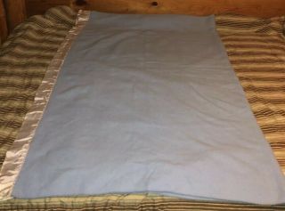 Vintage Blanket Satin Trim Acrylic Blue Twin 66”x90” Made In Usa