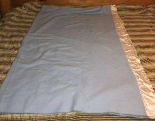 Vintage Blanket Satin Trim Acrylic Blue Twin 66”x90” Made In USA 2