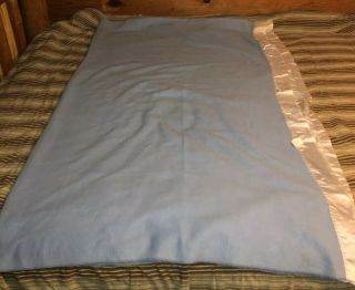 Vintage Blanket Satin Trim Acrylic Blue Twin 66”x90” Made In USA 3