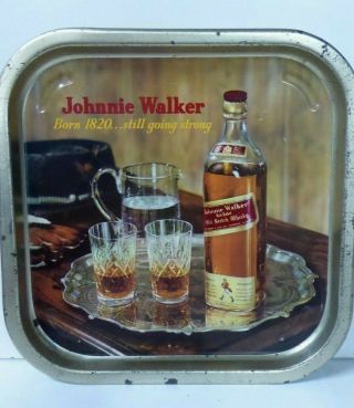 Vintage Johnnie Walker Scotch Whiskey Tin Sign Drinks Tray Bar Decor