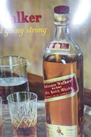 VINTAGE JOHNNIE WALKER SCOTCH WHISKEY TIN SIGN DRINKS TRAY BAR DECOR 2