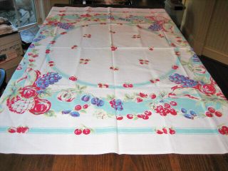 Vintage Cotton Tablecloth W/ Fruit - Strawberries - Grapes - Pears - Cherries - Pineapple