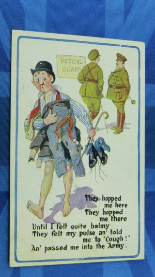 Ww1 Donald Mcgill Military Comic Postcard 1914 1918 Army Medical Board Passed