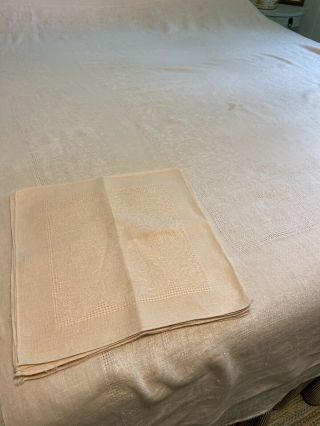 Vintage Pink Linen Tablecloth And 8 Napkins.  77” X 57.  5”