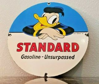 Vintage Standard Gasoline Porcelain Gas Oil Donald Duck Mickey Walt Disney Sign
