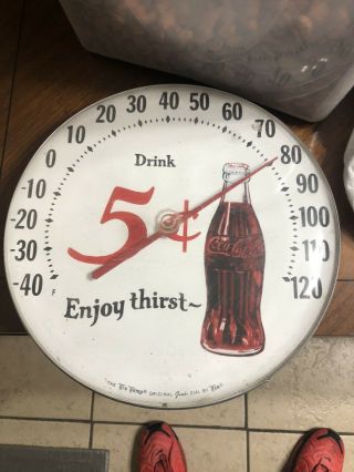 Vintage 5 Cent Coca - Cola Coke Round Thermometer Ohio Jumbo Dial