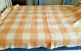 Vintage Extra Long 100 Wool Blanket Orange Cream 118 X 61 "