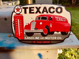 Texaco Gasoline And Motor Oil Thermometer Plus Cast Iron Sign
