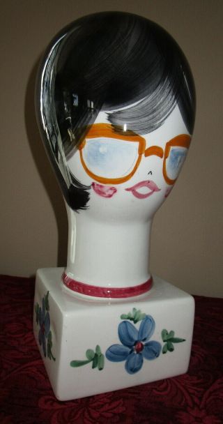 Mannequin Wig / Hat Stand Colorful Hand Painted Ceramic Italy 13 " Tall
