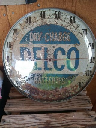 Vintage Delco Batteries Round Thermometer 12 "