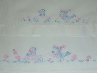 Adorable Antique Baby Sheet & Pillowcase Set Embroidery Nursery - Mother Baby Chic