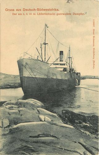 Vintage Postcard Deutsch Sudwestafrika Luderiztbucht Gestrandete Dampfer Posted