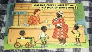 Vintage Humorous Postcard Linen,  Colourpicture,  Black Americana,  White Kids