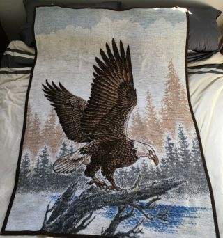 Vintage Biederlack America Bald Eagle Blanket Made In Usa Harley Throw Bedroll