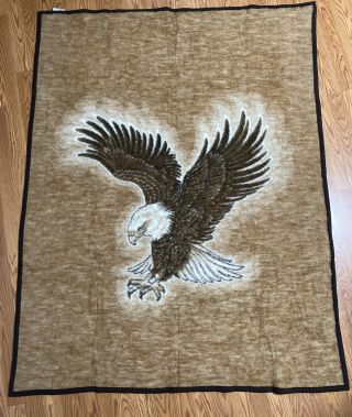 Vintage Biederlack Of America/eagle Blanket Reversible Brown/gray 74” X 57”