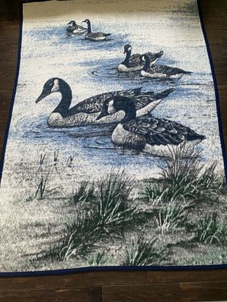 Vintage Biederlack Blanket Throw Hunting Cabin Geese Made In Usa 72 " X54 "