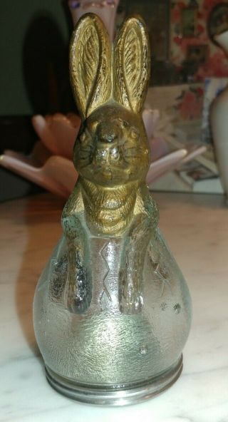 Vtg Glass Candy Container Jar Easter Bunny Painted Rabbit Avor Metal Lid Cute