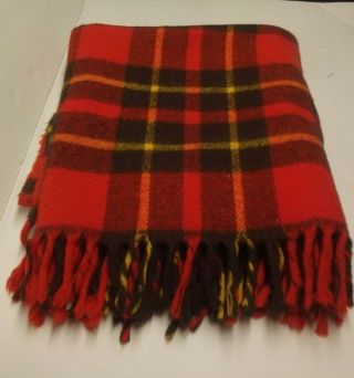 Vintage Faribo 100 Wool Blanket Throw Red Tartan Plaid 55 " X 52 "