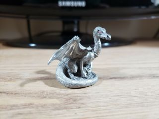 Partha Mini Pewter Dragon With Crystal Eyes Figurine 1.  5 Inches Tall