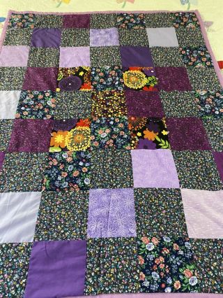Pretty In Purple Vintage Handmade Nine Patch Quilt 41 " X 53 " 514