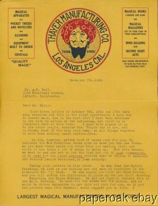 1928 Thayer Manufacturing Co.  Los Angeles Magical Apparatus Letter
