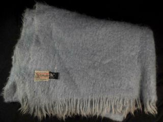 Vintage Glen - Cree Pale Blue Mohair Wool Fringed Throw Blanket,  Scotland 46 " X70 "
