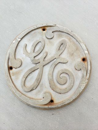 7 - 1/2 " Round Ge Cast Aluminum Plaque Tag Signage Emblem General Electric Sign