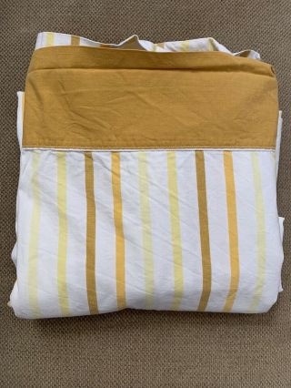70’s Vintage Yellow Gold Stripe King Flat Bed Sheet With 2 King Pillowcases