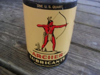 Vintage Archer Chief Aircraft Oil Full Quart Metal Can Airplane W/ Indian
