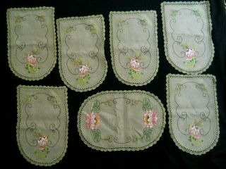 7 Vintage Hand Embroidered Doilies With Crocheted Edge/ Lily Pad Design